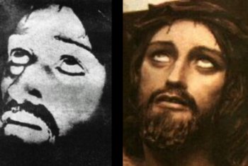La presunta foto di Cristo diffusa da padre Ernetti ed il volto di Cristo del Crocifisso di Collevalenza.